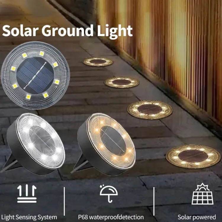 Solar LED Path Lights, Round, Dusk To Dawn