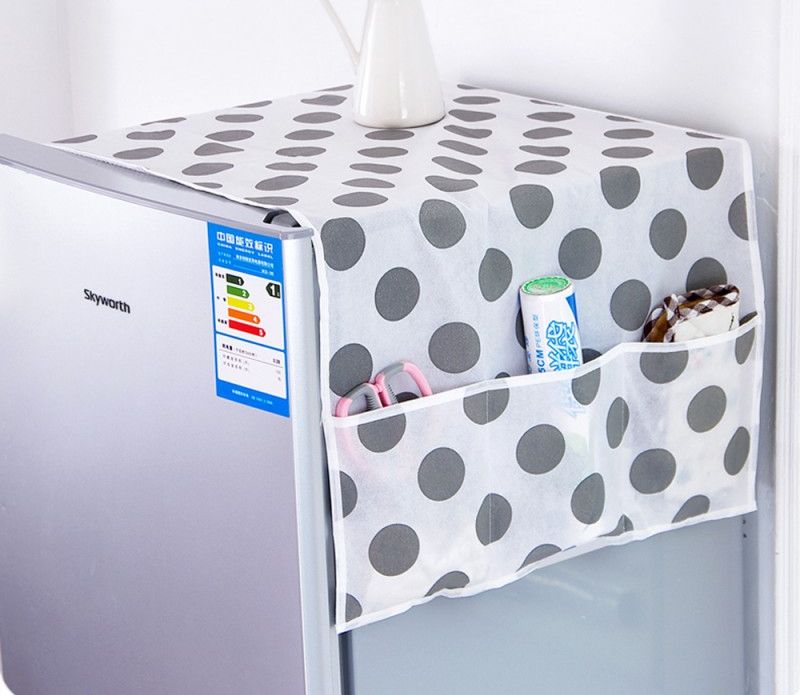 Fridge Cover with Pockets Printed Fridge Dust Cover Waterproof Refrigerator Dustproof Cover Household Freezer Top Hanging Bag Fridge Storage Bag Appliance Protector Organizer Top Cover