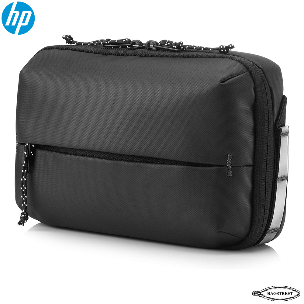 HP Tech Pouch Bag for Electronic Devices, Accessories, Reflective Details, Waterproof Fabric, Adjustable Strap, Black - 14V34AA#ABB