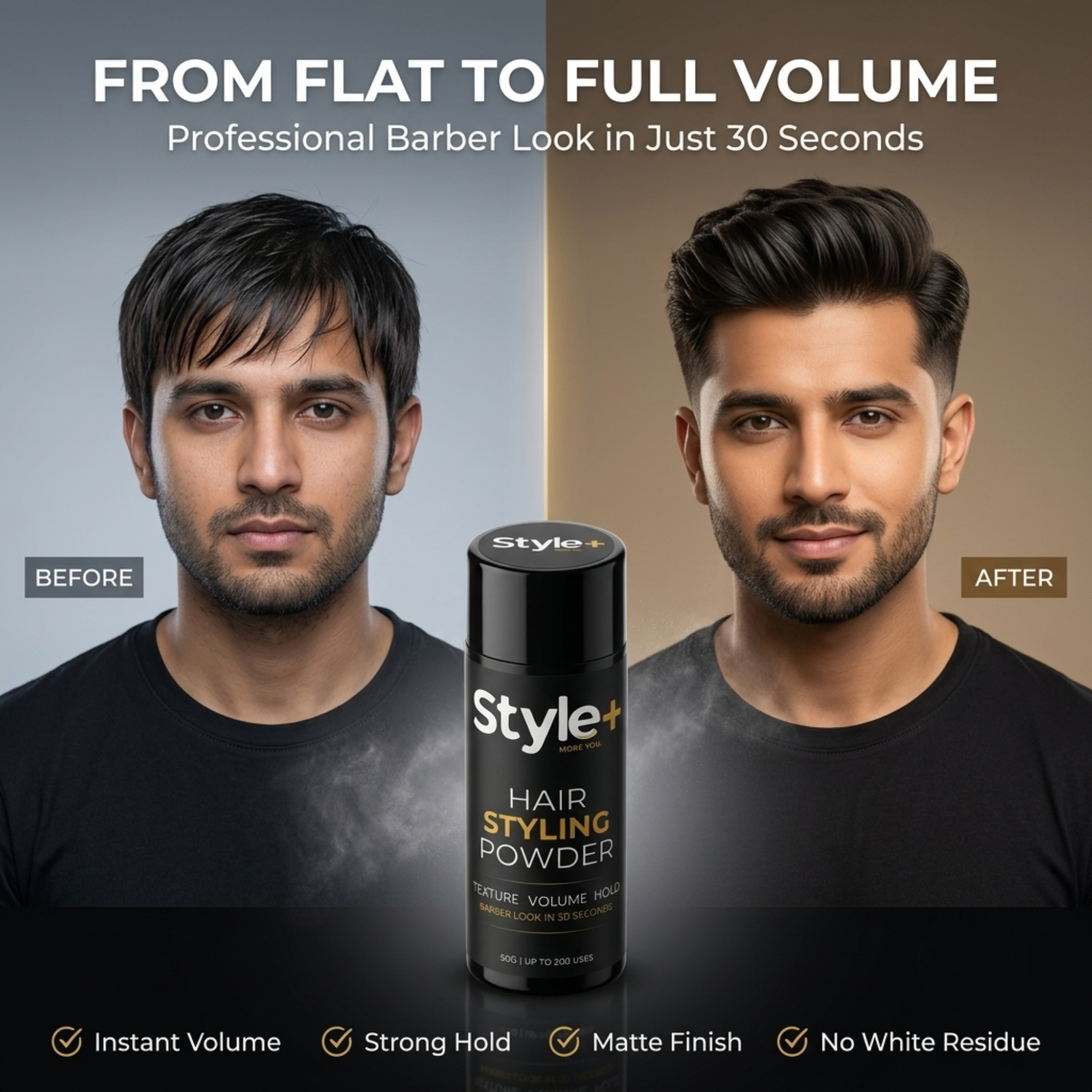 Style+ Hair Styling Powder 50g - Instant Volume, Matte Finish, Strong Hold, Hair Texture Powder - Up to 200 Uses