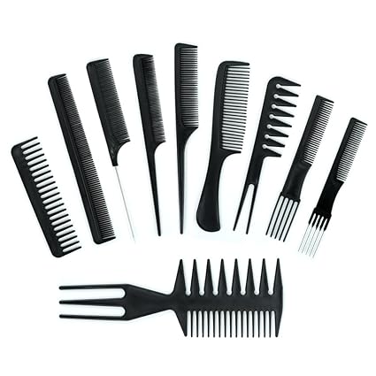 10Pcs Professional Hair Styling Comb Set for Men & Women, Carbon Fiber Anti-Static Hairdresser Barber Comb Kit, Multipurpose Tail Comb, Wide Tooth & Fine Tooth Combs for All Hair Types, Salon Quality Styling Tools, Heat Resistant Black