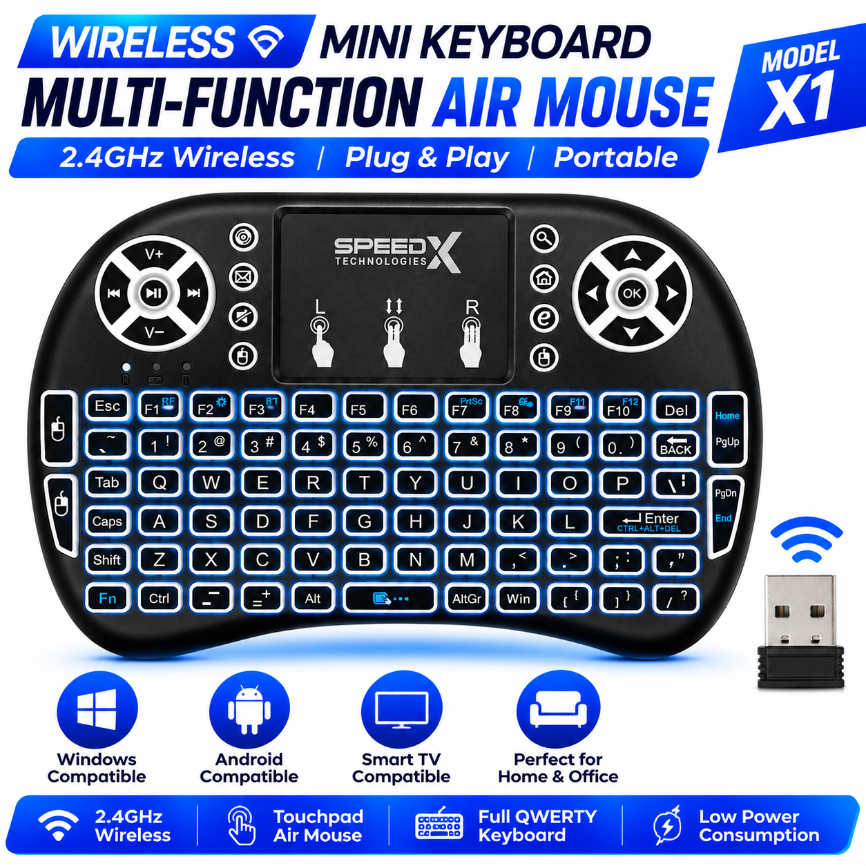 Mini Touch Pad RF 500 Wireless With 3 Colour Backlight Keyboard Mouse