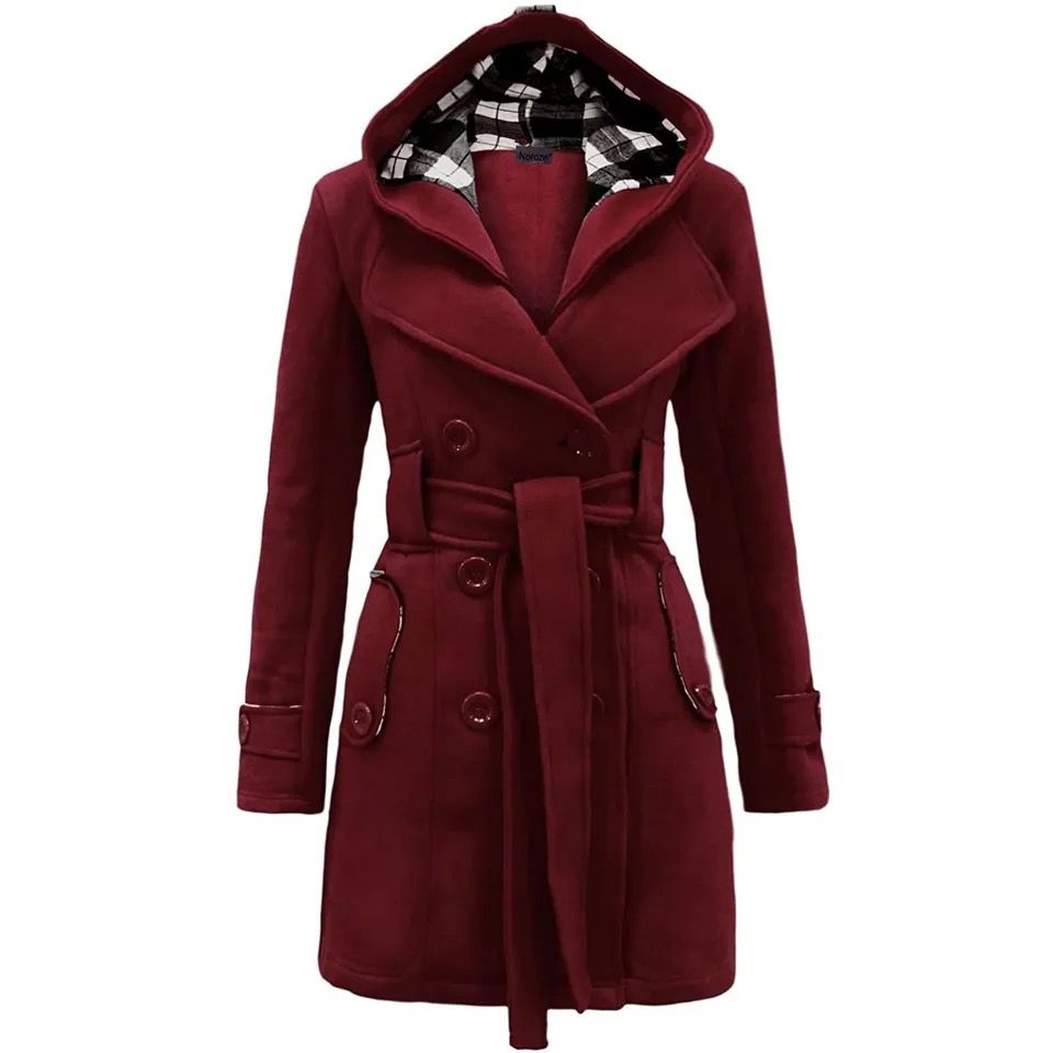 Winter Women s Hooded Trench Coat Double Breasted Long Parka Jacket Warm Outwear