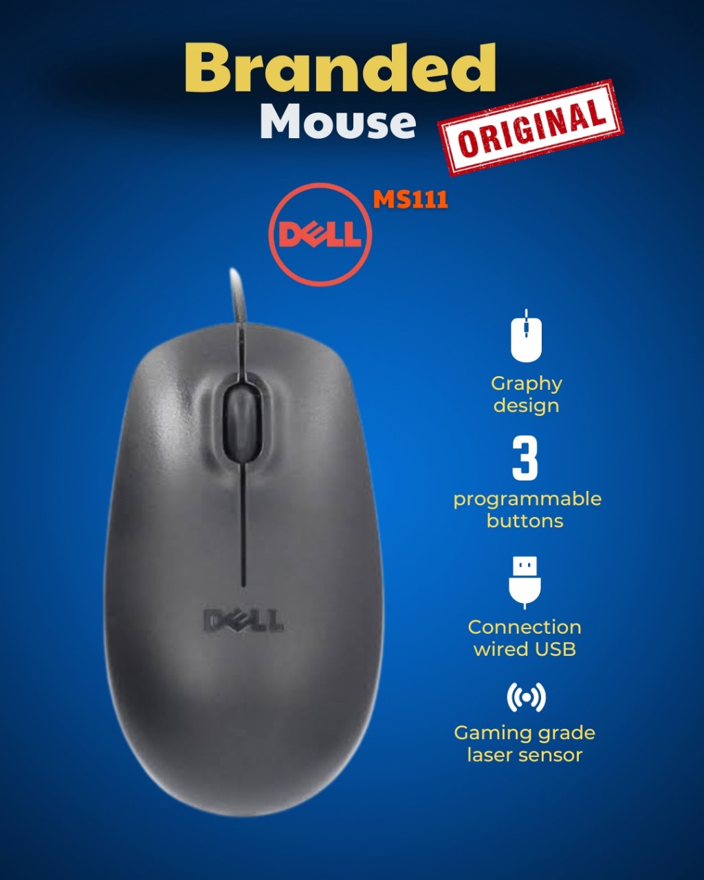 Dell, HP, Fujitsu Wired Mouse - High-Performance USB Mouse | 3 Programmable Buttons | Gaming-Grade Sensor | Smooth & Fast Cursor Movement | Lightweight & Comfortable | Ideal for Work & Gaming | Universal Compatibility