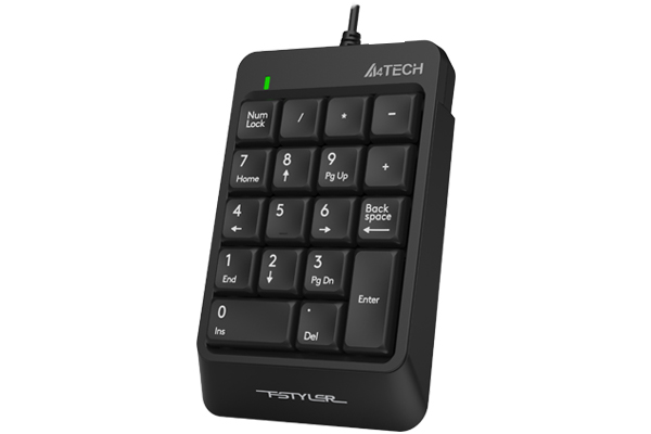 A4Tech FK13P FSTYLER Numeric Keypad - Sleek & Slim - Wired USB - Splash Resistant - Number pad for PC/Laptop - Black