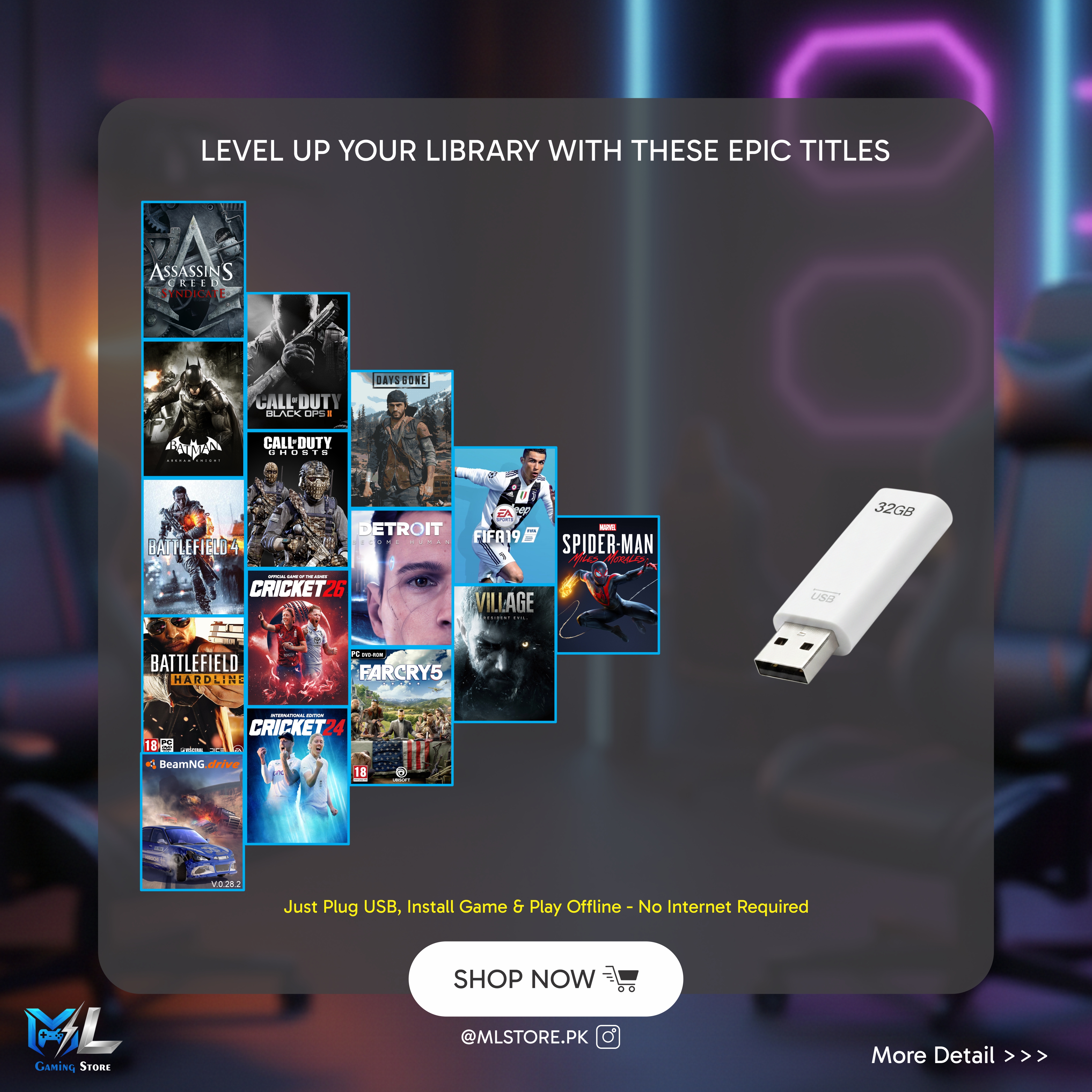 Offline PC Game 32GB USB - Select Your Choice from 300+ Games