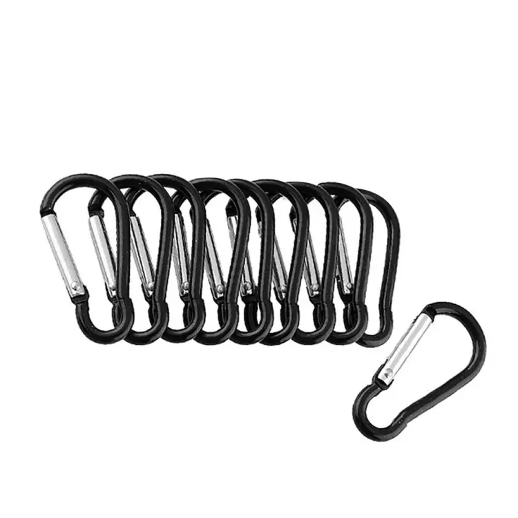 10 Pcs Black Carabiner Camp Clip Hook For Outdoor Hiking Climbing
