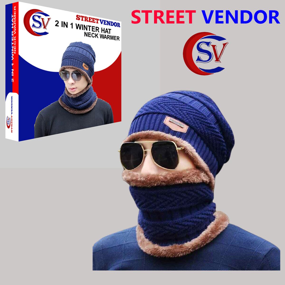 Street Vendor New Stylish Winter Hats, Ladies And Gents Hot Knitted caps and Neck Warmer Mask 2 in 1 Scarf Beanie for Kids, Boys & Girls / UNISEX Double Layer Hat and Neck Warmer For Mens And Womens