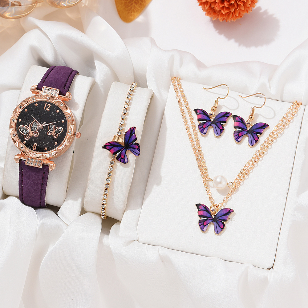 5pcs New Women's Butterfly Quartz Watch Butterfly Face Bracelet