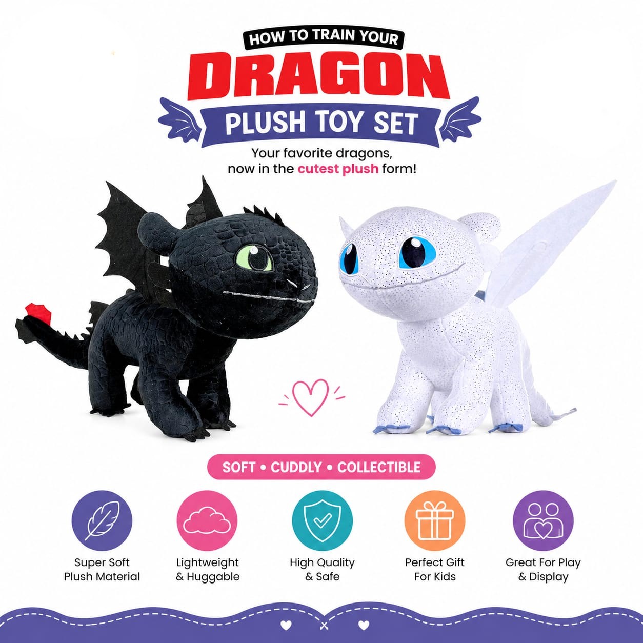 How to Train Your Dragon Characters Plush Toy - Premium Soft Stuffed Toy Figure for Kids & Collectors, Cute Black Dragon Cuddly Doll Mascot, Perfect Birthday Gift for Boys & Girls - The Shopperz
