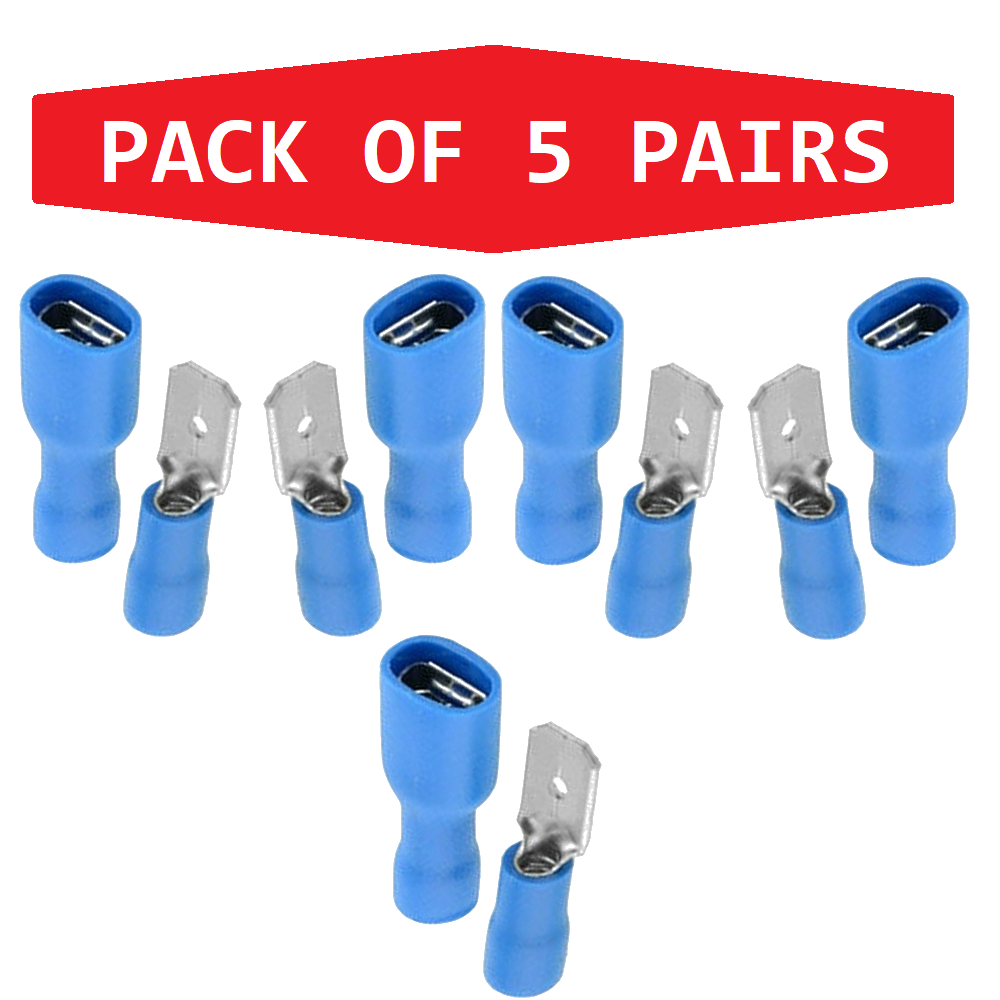 Switch Electronics 50+ Pairs Blue 6.3mm Insulated Spade Connectors – Male & Female Crimp Terminals - View #3