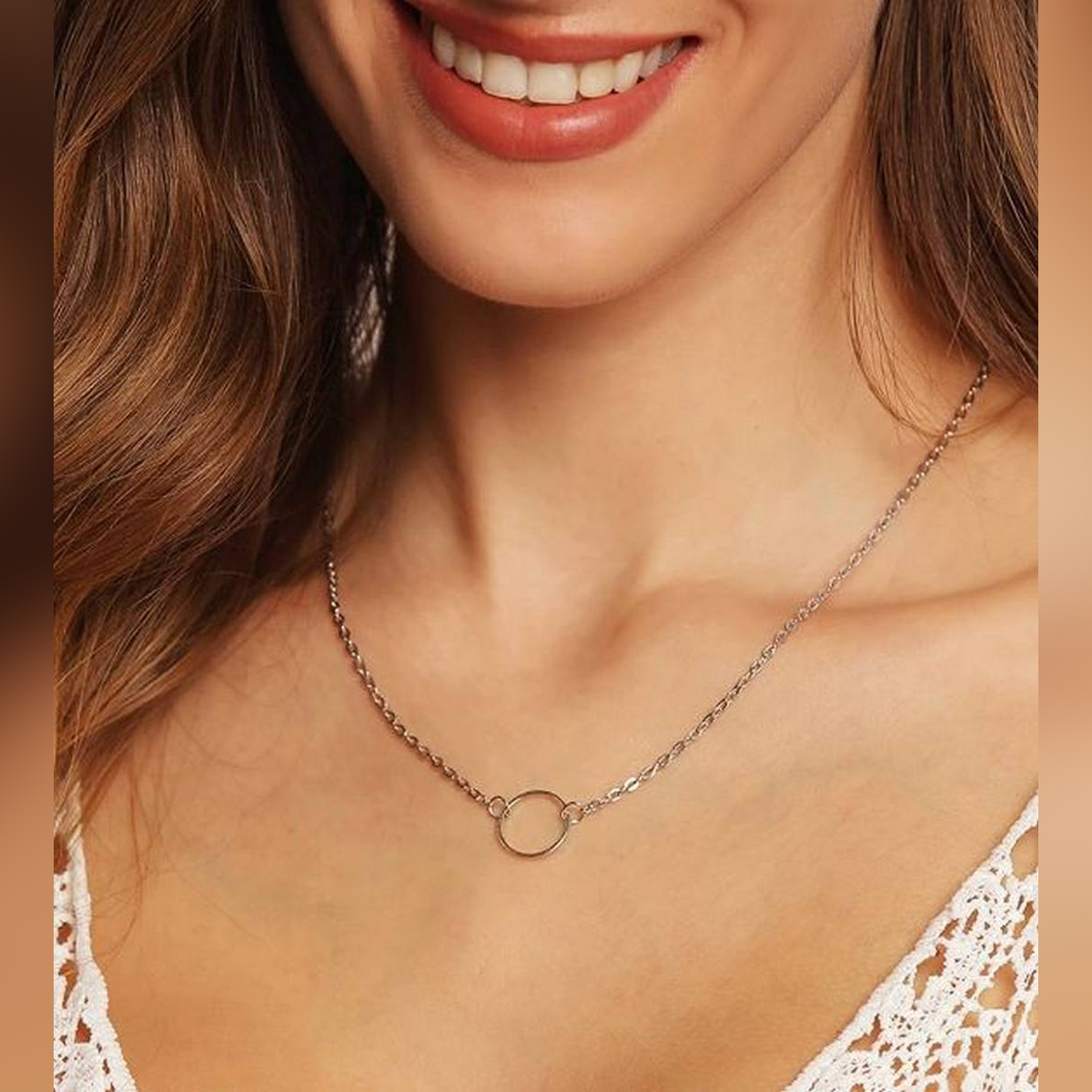 Silver/Golden Simple Single Ring Pendant Necklace for Girls/Women