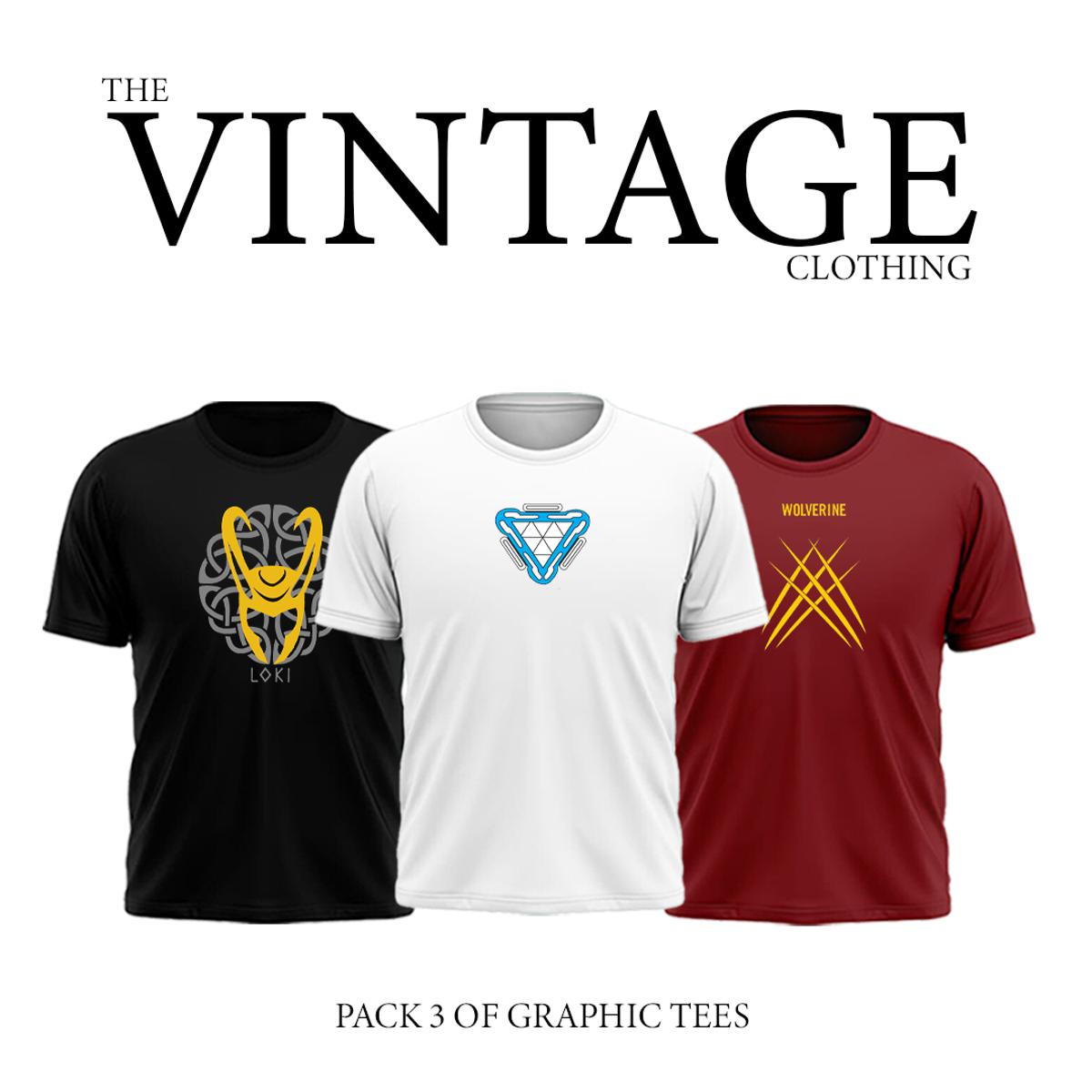 The Vintage Clothing Pack of 3 premium Marvel printed T-shirt