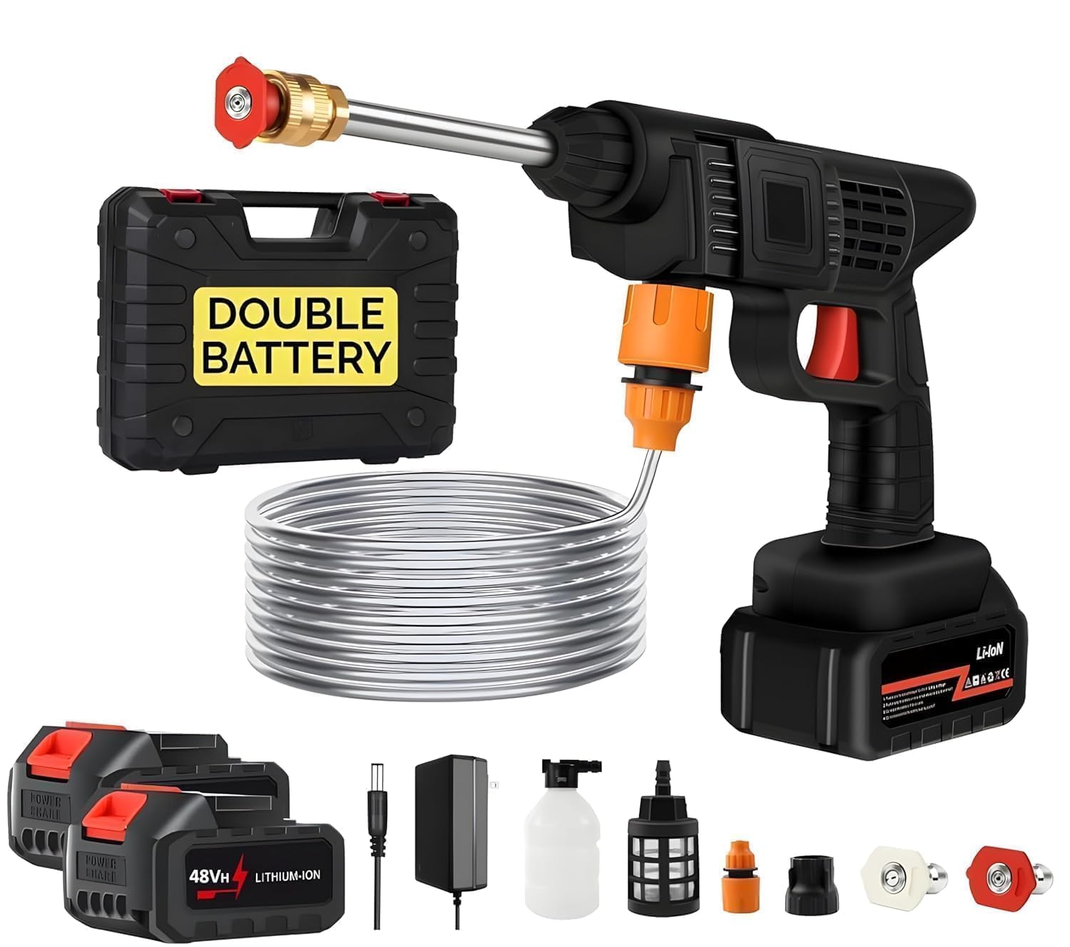 48V Rechargeable High Pressure Car Washer Gun – 30 Bar Portable Power Washer for Car, Wall, Floor, Solar Panel Cleaning – Electric Spray Pump – Cordless Car Pressure Washer