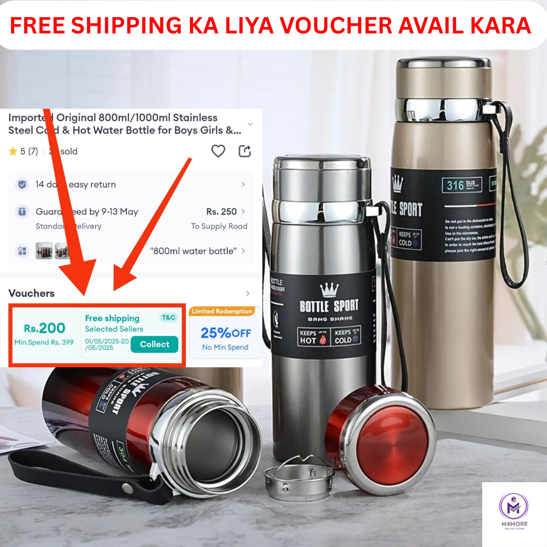 Imported Original 800ml/1000ml Stainless Steel Cold & Hot Thermus Water Bottle for Boys Girls & Kids , Insulated Water Bottle Stainless Steel Water Bottle Sports & Gym | Thermos Flask | (800 ml & 1 Liter)