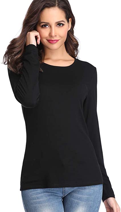 Sharrys Full Sleeves T shirt For Womens Basic Plain 100% Organic Cotton t shirt For Girls New arrivals Casual Summer Wear ( Black )