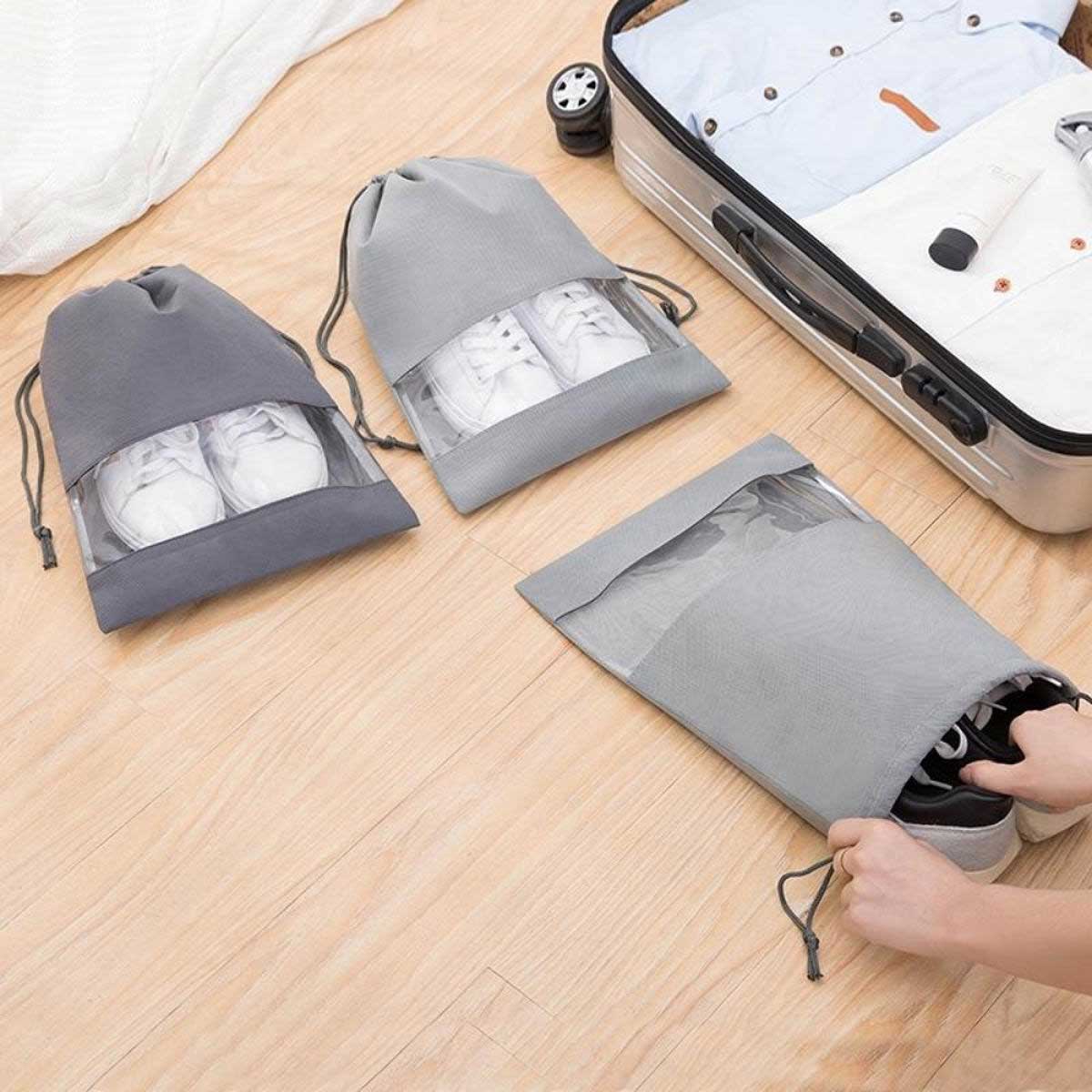 Pack of 4 Travel Shoes Storage bag with clear window non-woven with PVC Bag