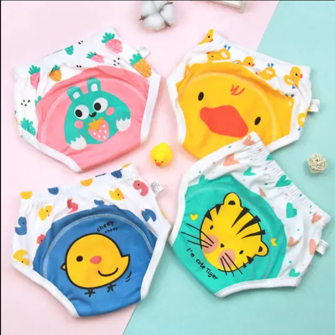 Luxe Styles Kidz 1 to 3 Pcs Baby Traning Panrts Washable 3 Layers Baby Cloth Reusable Cotton Elastic Waist Cloth 0-15KG learning pants (Random colors)