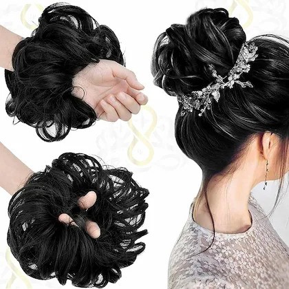New Arrival Synthetic Extensions Messy Scrunchies poni Hair Care Pieces for Women shine Black