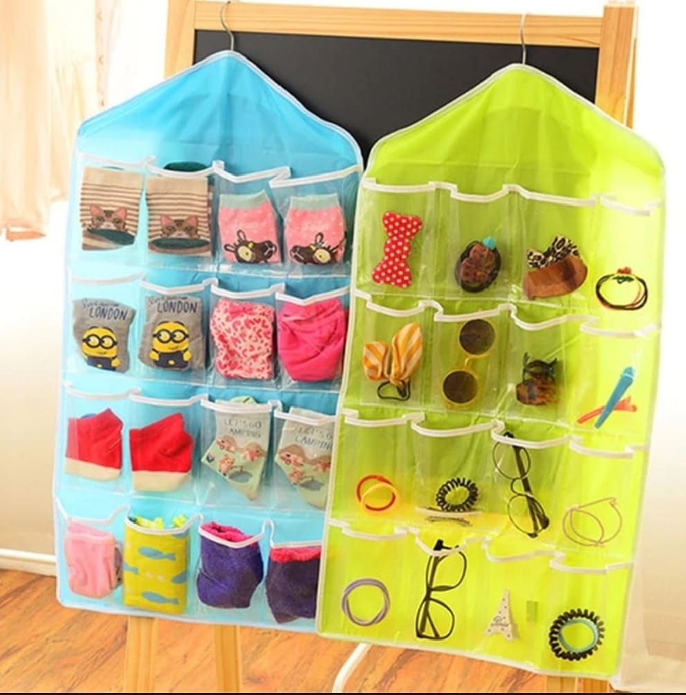 Pack of 2 – 16-Pocket Over-the-Door Hanging Organizer for Kids’ Toys, Shoes & Accessories – Multi-Purpose Storage Rack with Pouch Bags for Closet, Bathroom, or Bedroom Use – Space-Saving Hanger Organizer
