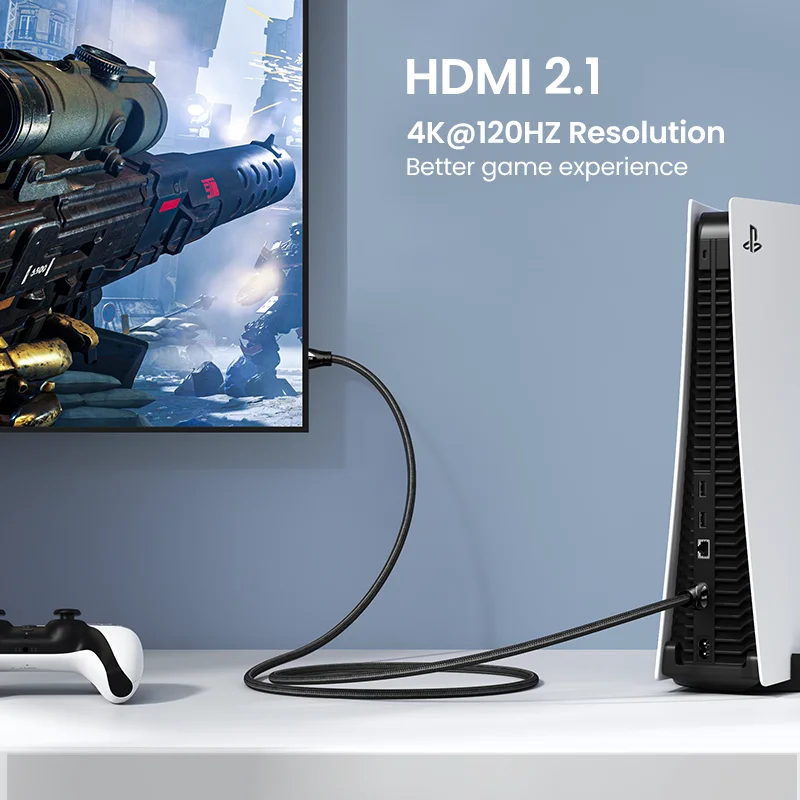 UGREEN 8K HDMI Cable 2.1, 48Gbps Ultra High Speed Braided HDMI Cable, 8K@60Hz 4K@120Hz, Compatible with Computer Projector/ PS5/Xbox Series X /HDTV/Blu-ray