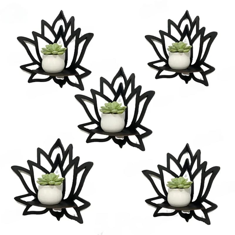Lotus-Shaped Wooden Wall Shelf, Modern Home Decoration for Plants and Candles