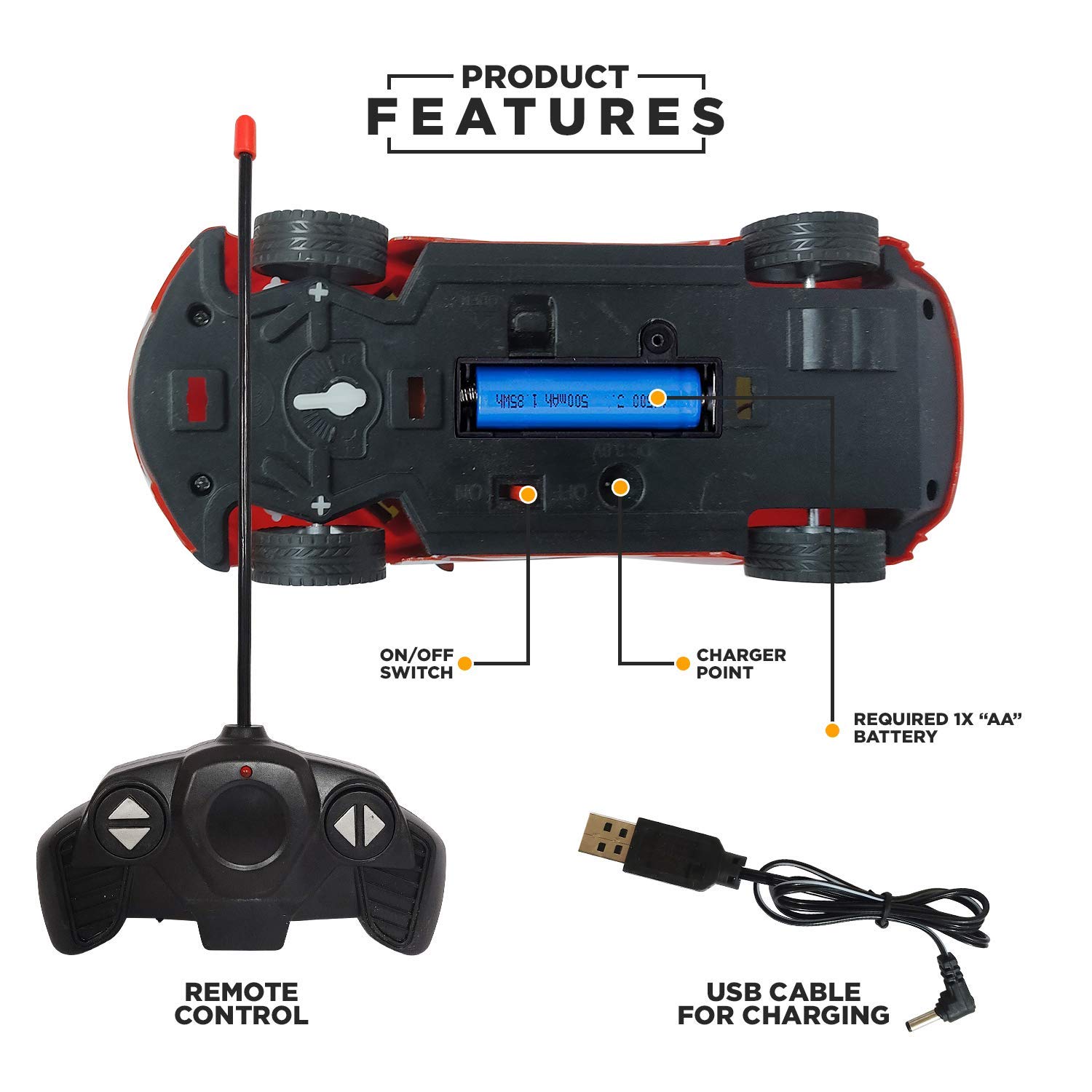 Rechargeable Remote Control High Speed 3D Famous Car with 3D Lights Full Functions Turns Left Right Forward And Reverse Wireless Remote High Speed For Kids 1:22 Scale