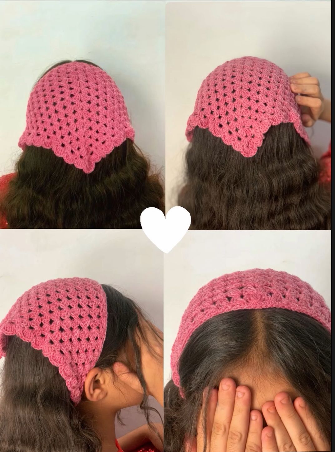 Handmade Crochet Bandana for Girls & Women – Stylish Hair Accessory in Dual Colors (Pink & Rose Pink