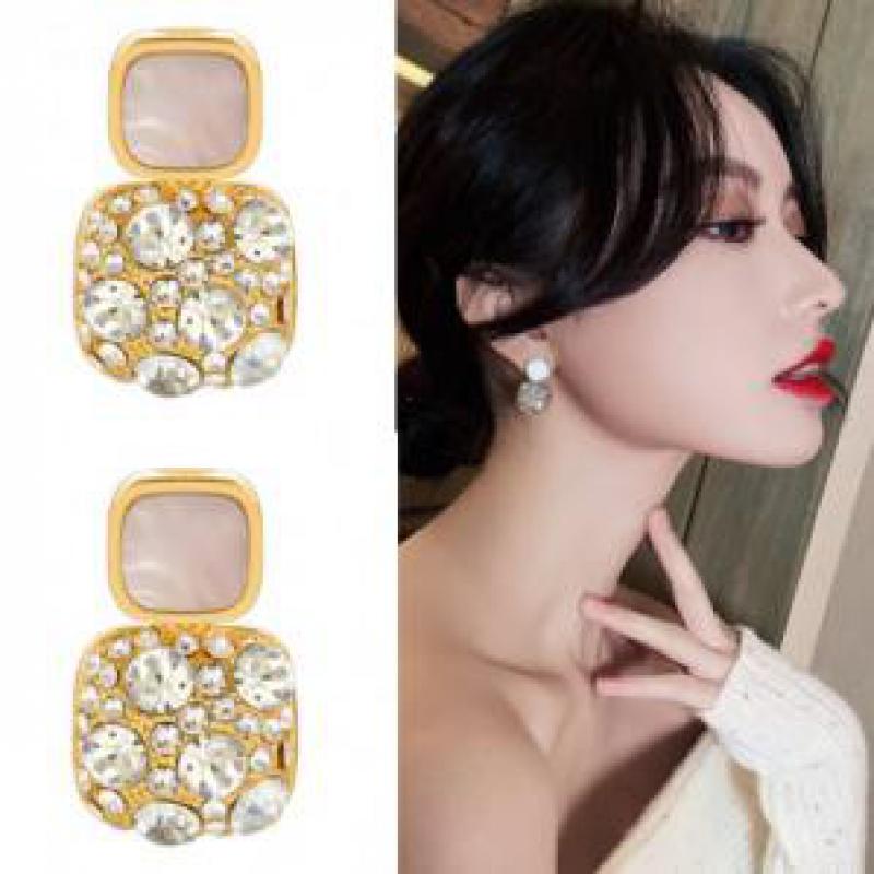 Crystal Square Earrings For Girls and Women Black Purple and White Simple Stylish New Design Korean High Quality Drop Earrings