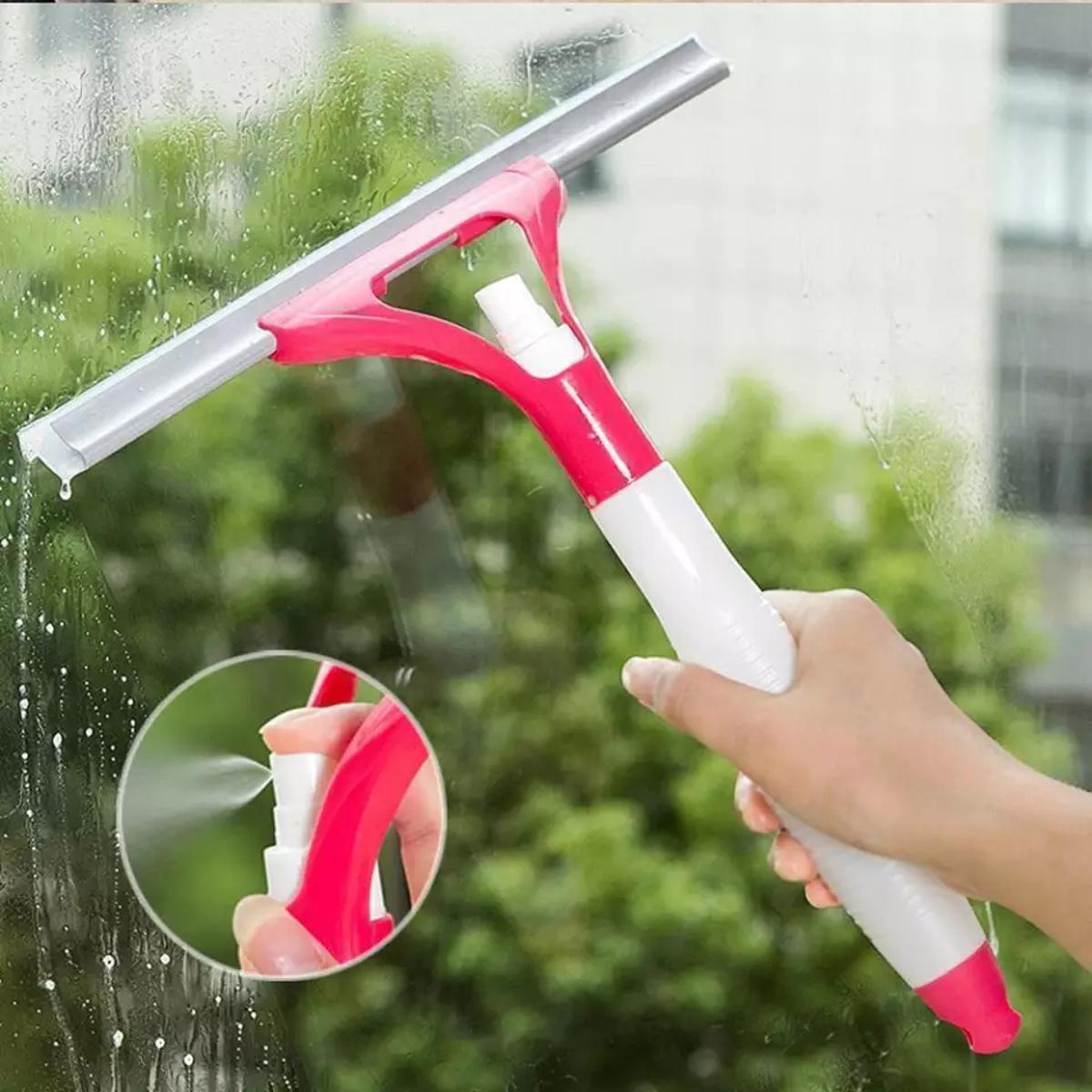 Yesbay Detachable Home Double Side Glass Cleaning Brush Window Wiper  Squeegee Scrubber,Pink