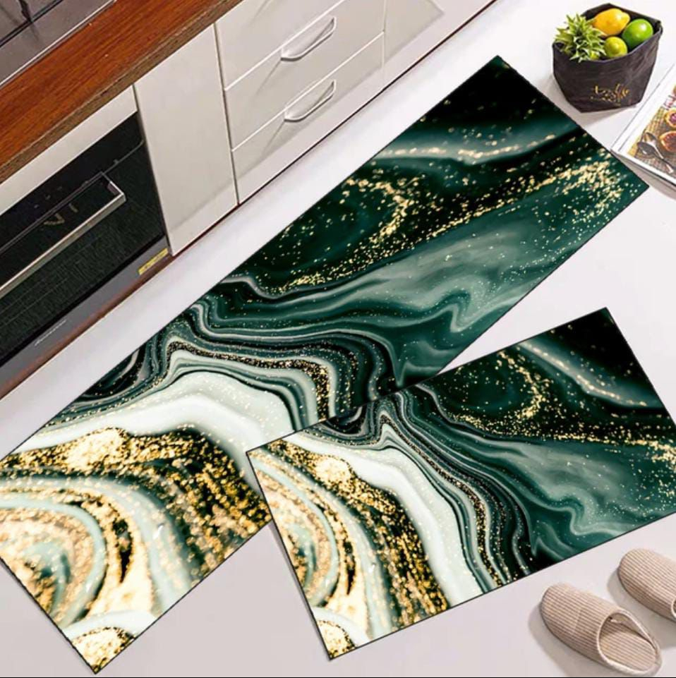 Azzin - 2pcs Kitchen Runner Mat Non Slip Super absorbent Bedroom Long Bedside Area Rug Soft Washable Carpet Bathroom Entrance Doormat