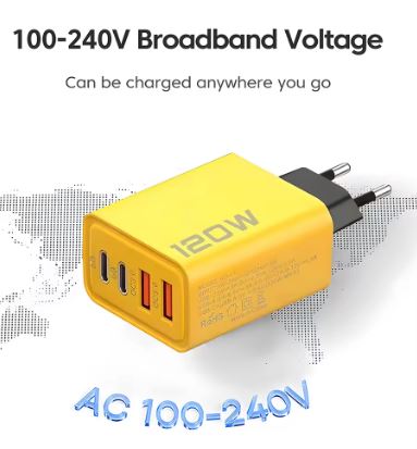 120W  Portable USB-C PD 4-Port Adapter Quick Charge Wall Charger