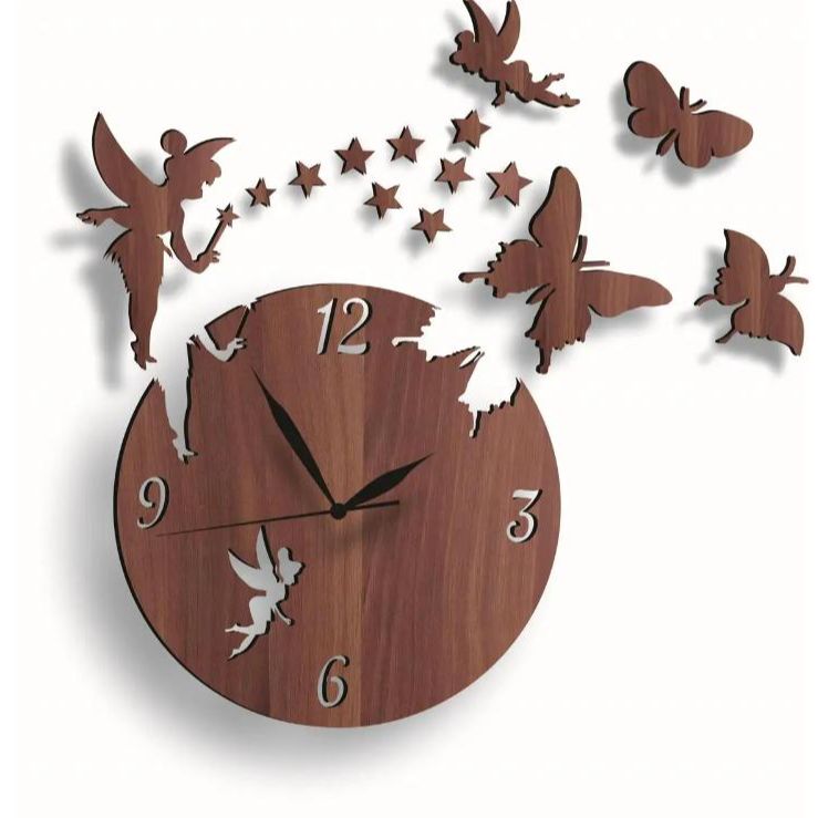 3D FAIRY WOODEN WALL CLOCK FOR ROOM DECOR LASER Cutt