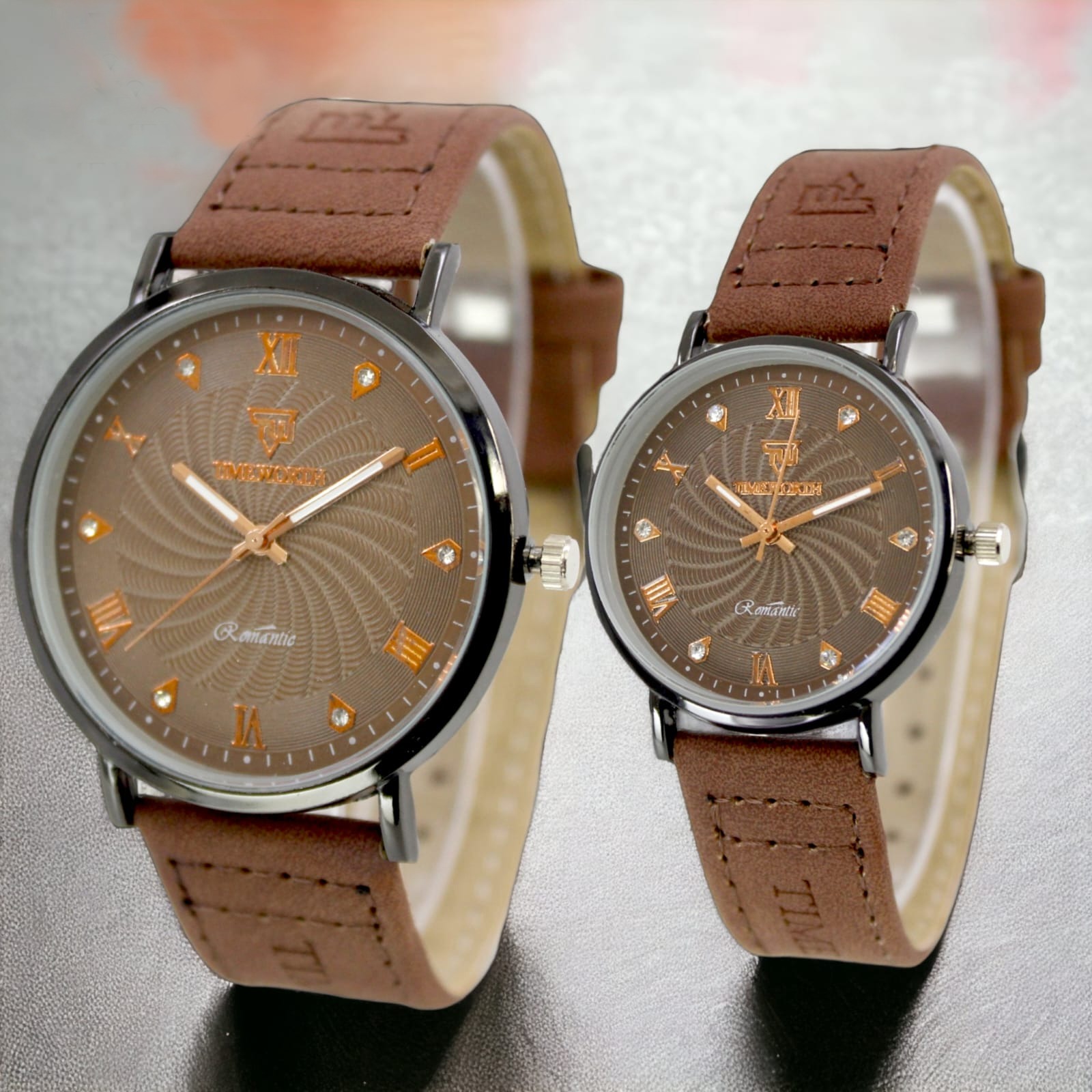 Fashionable Watches pack of 2 Precious Look Casual/Formal Round Black Premium Artificial Leather Watch For Couple, Couple Watches