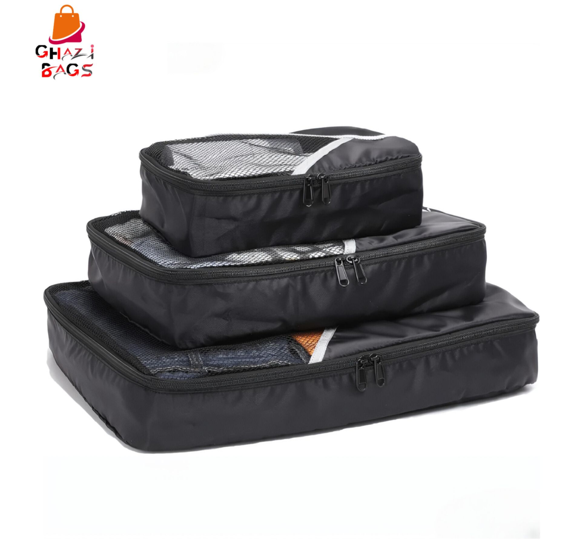 GHAZI BAGS 3 Pieces Packing Cubes Set Travel Luggage Organizer Bag - By Ghazi Bags