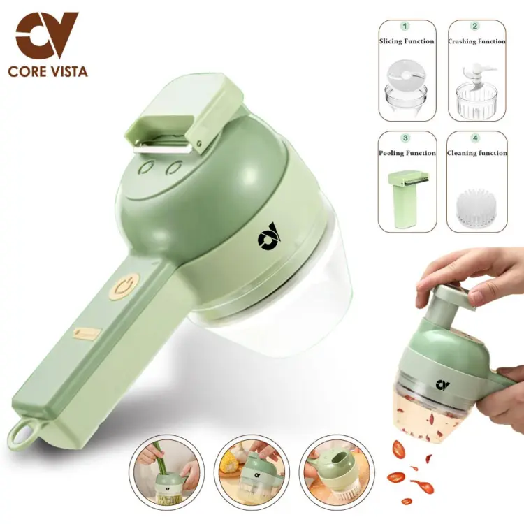 4 In 1 Handheld Electric Vegetable Cutter Set Wireless Mini Food Chopper  Vegetable Slicer For Garlic Pepper Onion Ginger Meat - Fruit & Vegetable  Tools - AliExpress