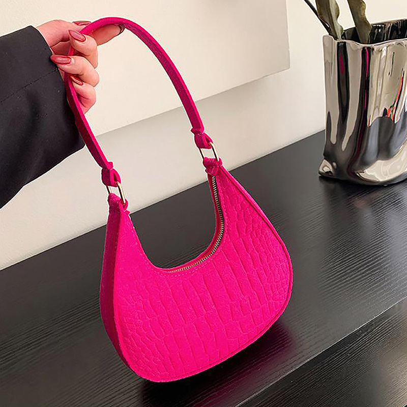 Candy Color Advanced Design Texture Armpit Handbags Felt Shoulder Bags