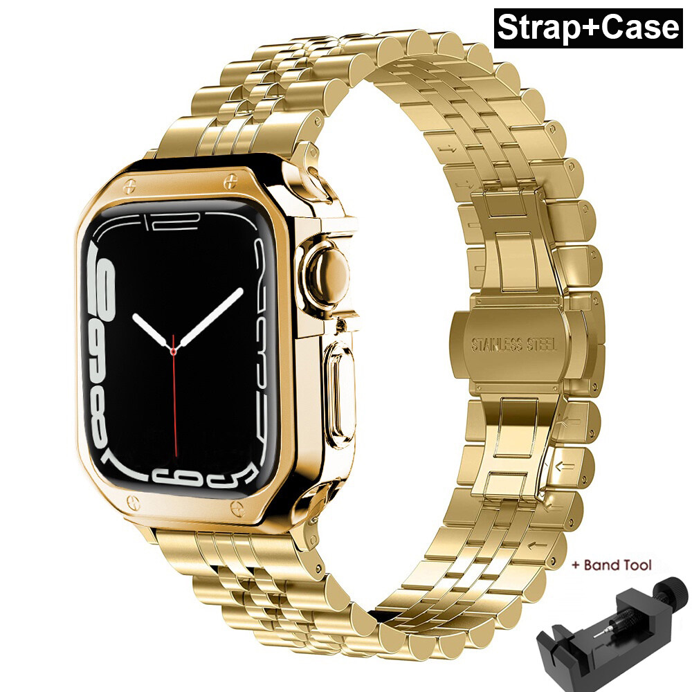 Stainless Steel Strap Case for Apple Watch Series 7 6 SE 5 4 3 2 1