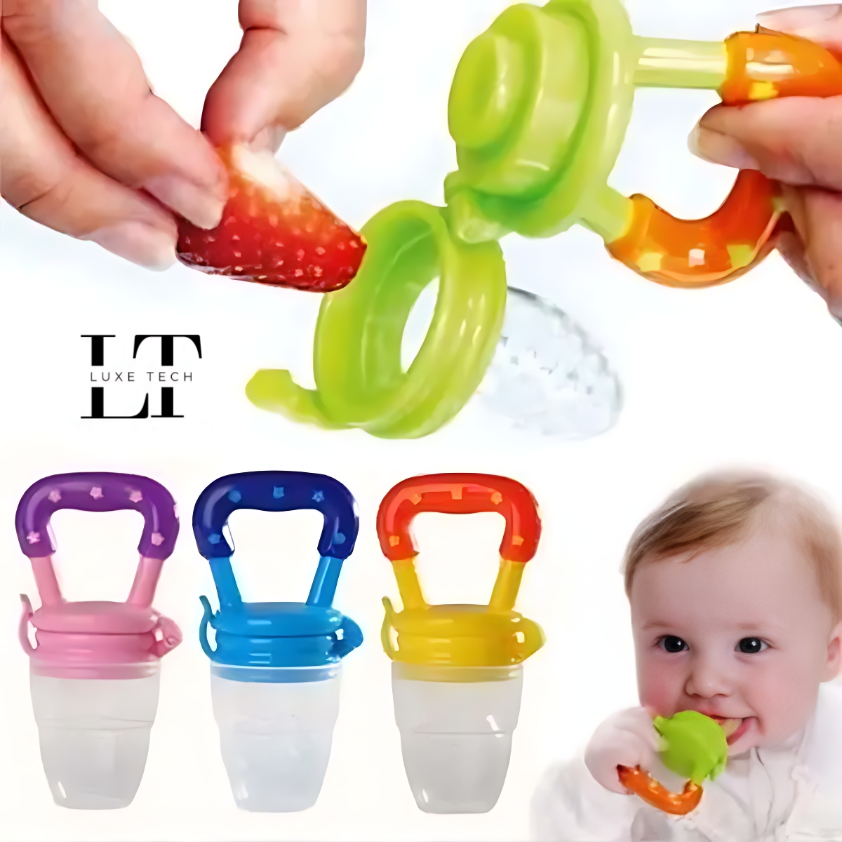 Baby Teether Feeder Pacifier | Safe Silicone Chosni | Fresh Fruit Nibbler | Infant Feeding Teat | Newborn Fruit Teether Spoon | Soft Baby Food Feeder | Teething Pacifier Nipple | Baby Essentials Gift Set PROMISE TO SELL