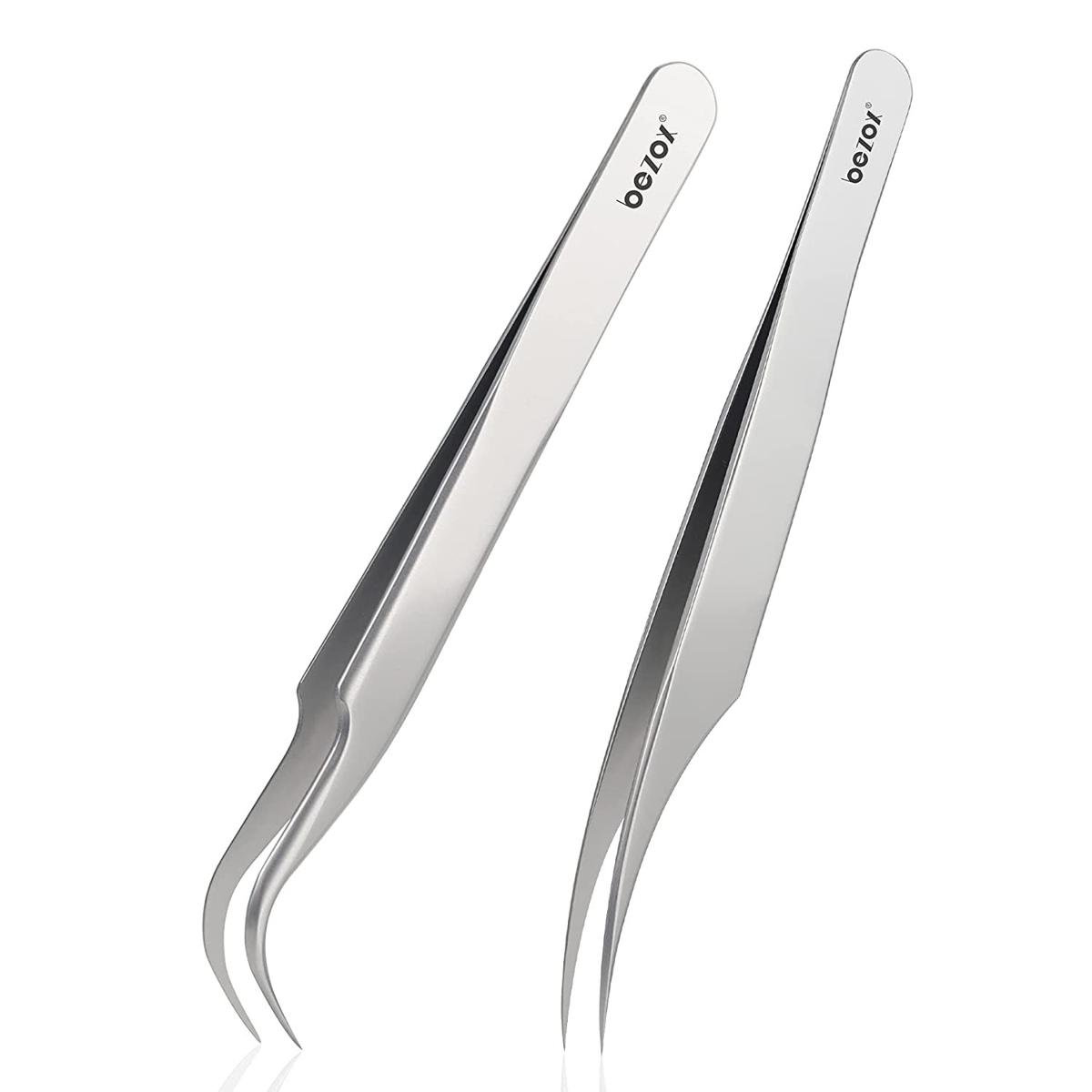 Eyelash Tweezers, Curved Isolation Volume Tweezer for Lash Extension, Premium Stainless Steel Eye Lash Extension Supplies Kit, Precise Individual Lashes Tweezers - Silver