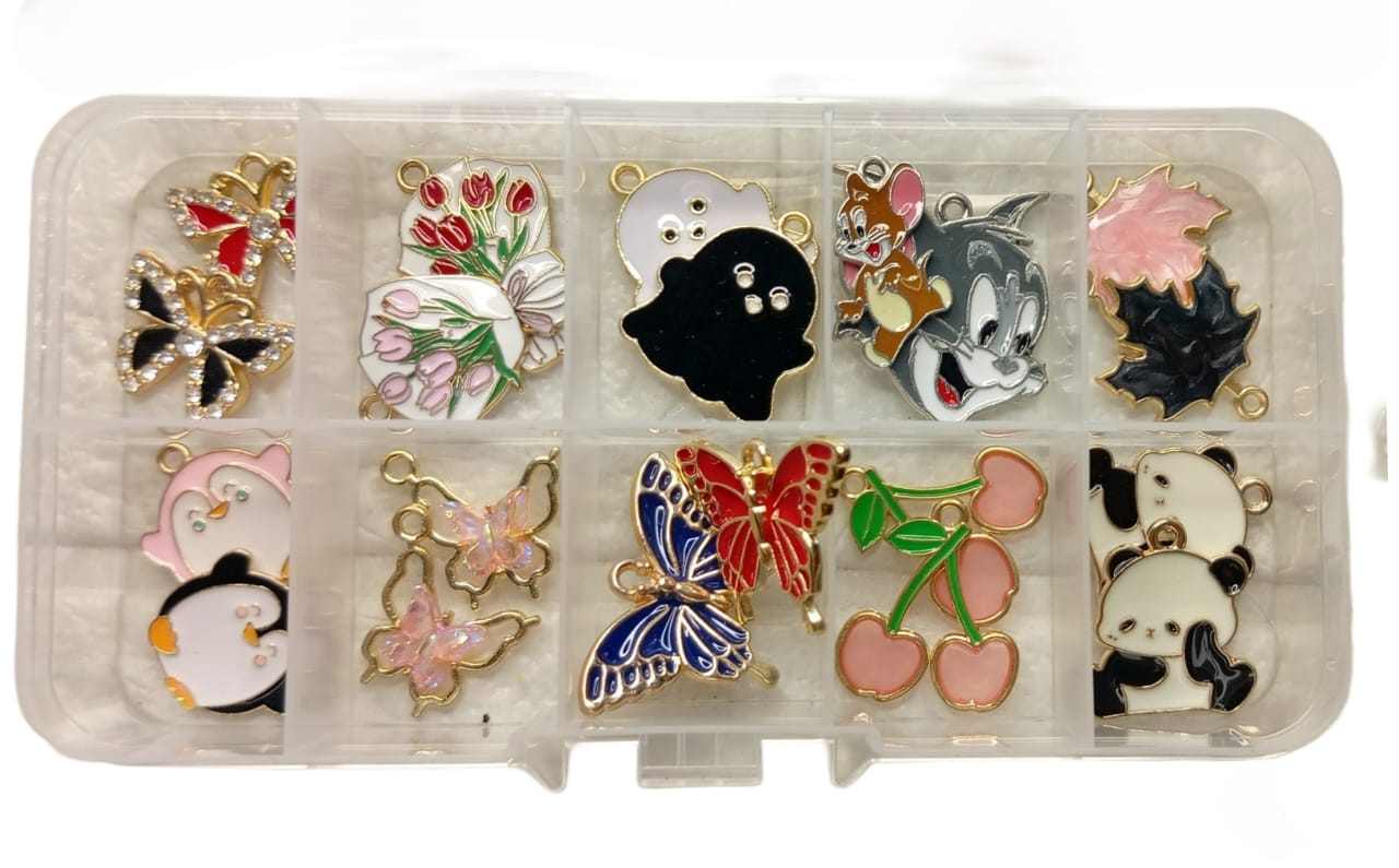 20 Pcs Mixed Charms Box – Cute Cartoon & Mini Shapes (Bow, Panda, Butterfly, Ghost, Flower, Tom & Jerry) for DIY Jewelry Making & Craft Accessories