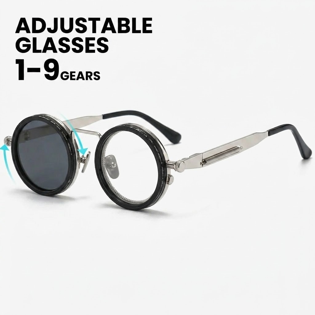 Adjustable Polarized Tint Round Sunglasses for Men Women – 1-9 Gear Control, UV Protection, Classic Round Frame, Lightweight, Driving Glasses, Stylish Eyewear