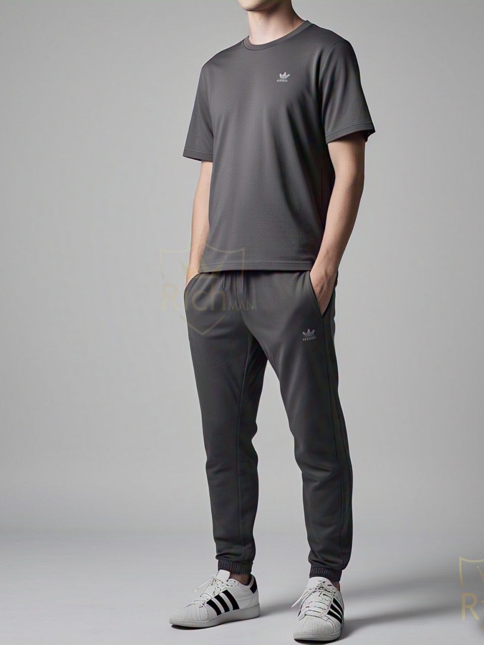 Trendy Dark Grey Summer Track suit for Man and women T-shirt and Trouser set