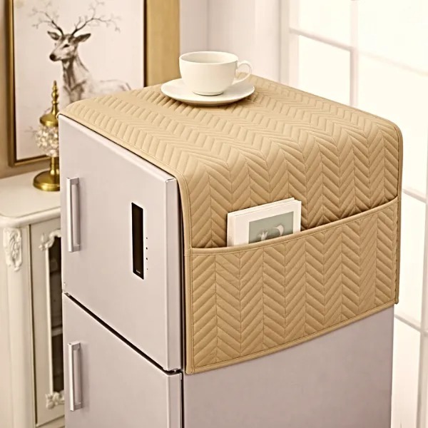Fridge Dust Cover Waterproof Refrigerator Coat with 6 Pocket 21x56 inches Household Freezer Top Hanging Bag Fridge Storage Bag