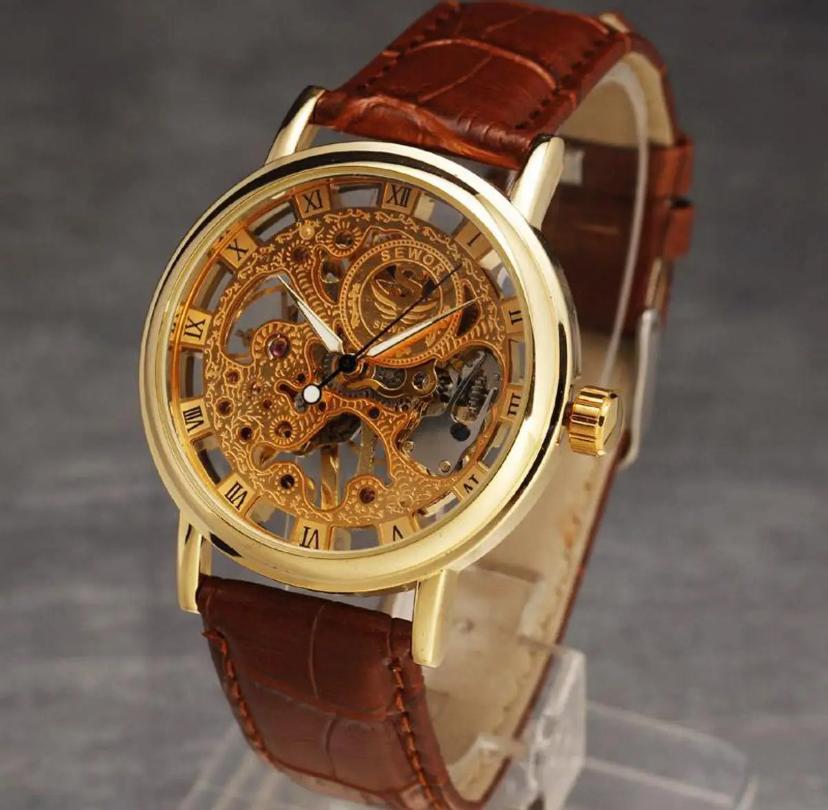 Skeleton Watch In Coper Brown Colors Brown Leather Watch for Men/Boys