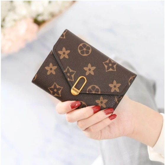 Korean Style Slim Trifold Faux Leather Wallet with Card Holder for Women