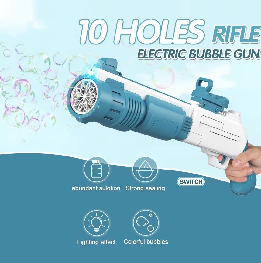 10 Holes Automatic Colorful Bubble Gun Bubble Toy With 100Ml Bubble Liquid