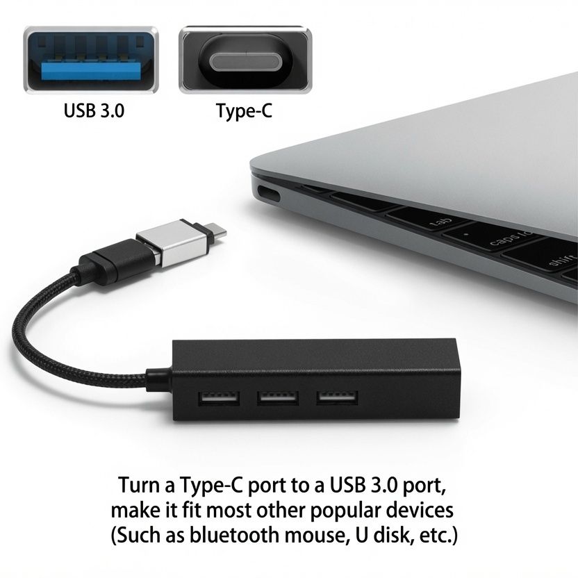 Fast Type C Male to USB 3.0 Premium A Female Converter USB-C Data OTG Adapter (Black) For All Android Phones