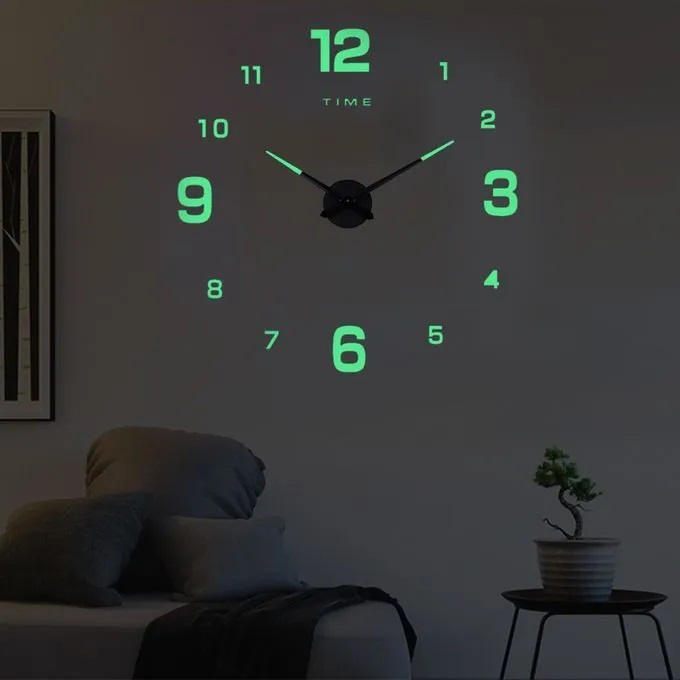 DIY 3D Luminous Wall Clock- Glow in the night wall clock -Glow in the Dark clock -Neon Acrylic Glow Design Creative Quartz Large Size 20x20 for Auto glow without any battery or power-Best for Living Room and Office