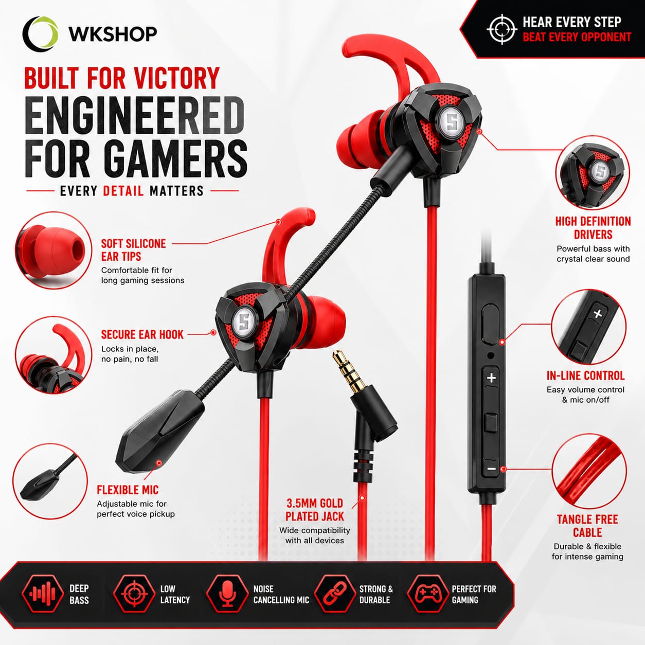 Gaming Handsfree For PUBG Free Fire Call Of Duty Mobile | Noise Cancelling Mic | Deep Bass HD Stereo Sound | Low Latency Wired Gaming Earphones | 3.5mm & Type-C Jack Gaming Headset For Android lPhone PC Laptop PS4 PS5 Xbox Tablet | Gaming Earbuds With Mic